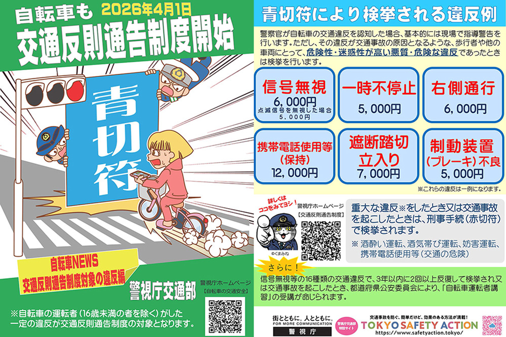 2026年4月1日から自転車の交通違反に「交通反則制度」が導入されます。