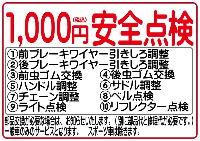 安全点検 10ヶ所 500円 (税込)
